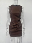 Flatter PU Leather Maxi Dress Party