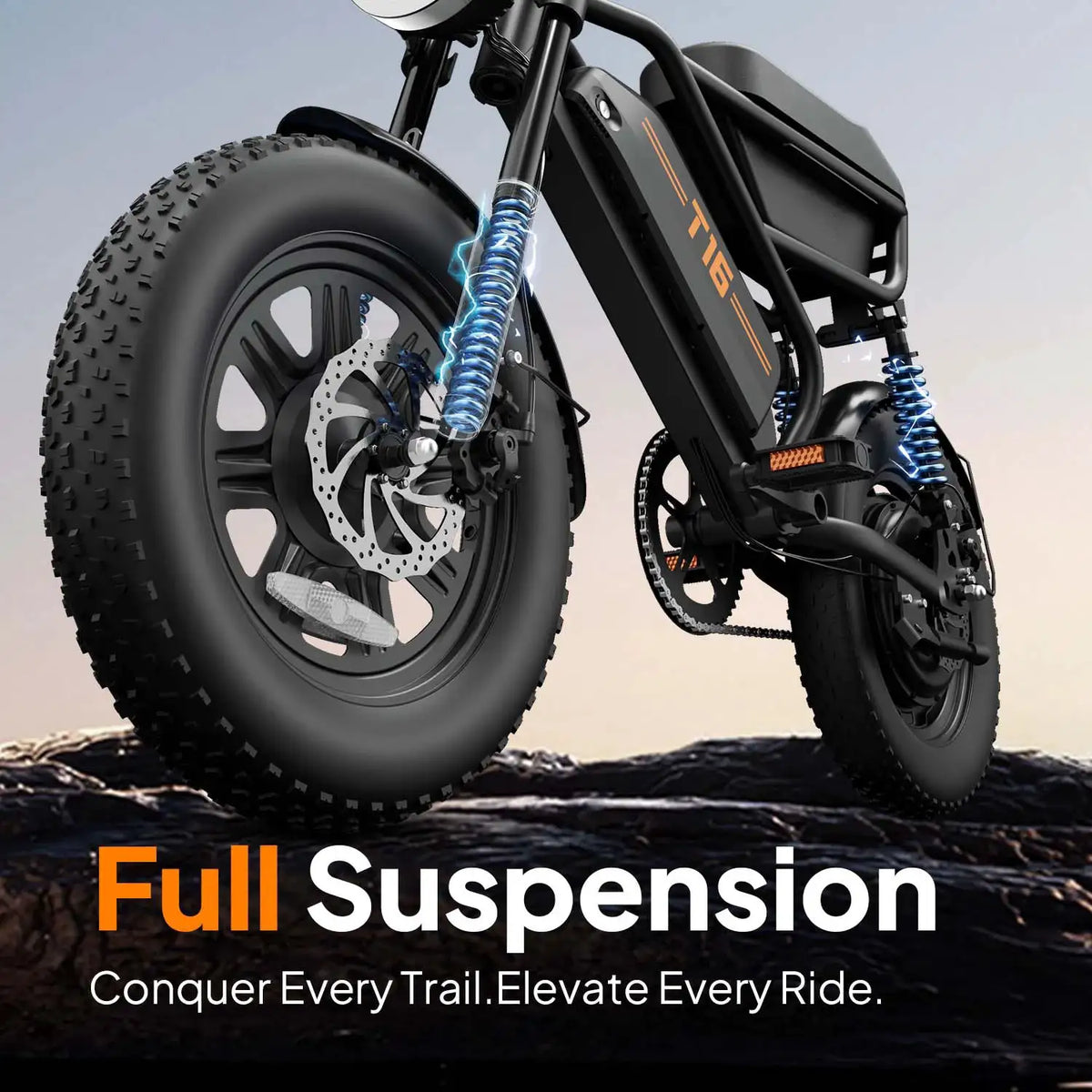 Urlife T16 16"x3" Fat Tire Electric Bike 750W Peak Motor 48V Removable Battery Dual Suspension 7-Speed Gears E-Bike Adult Commuter Off Road