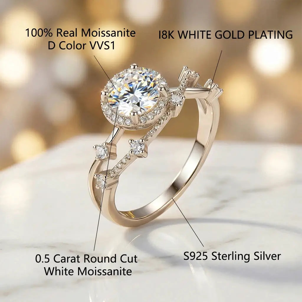 Moissanite Ring in Sterling Silver Flowing — product view 2