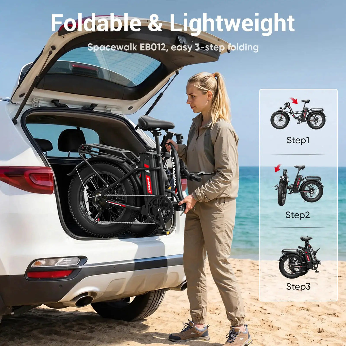 Spacewalk 1500W Peak Motor Fat Tire Electric Bike for Adults 20x4.0 Folding E-Bike 48V 15Ah Electric Bicycle Removable Battery with NFC Unlock 28MPH Long Range 45-60 Miles 7-Speed Gears 5 PAS UL2849