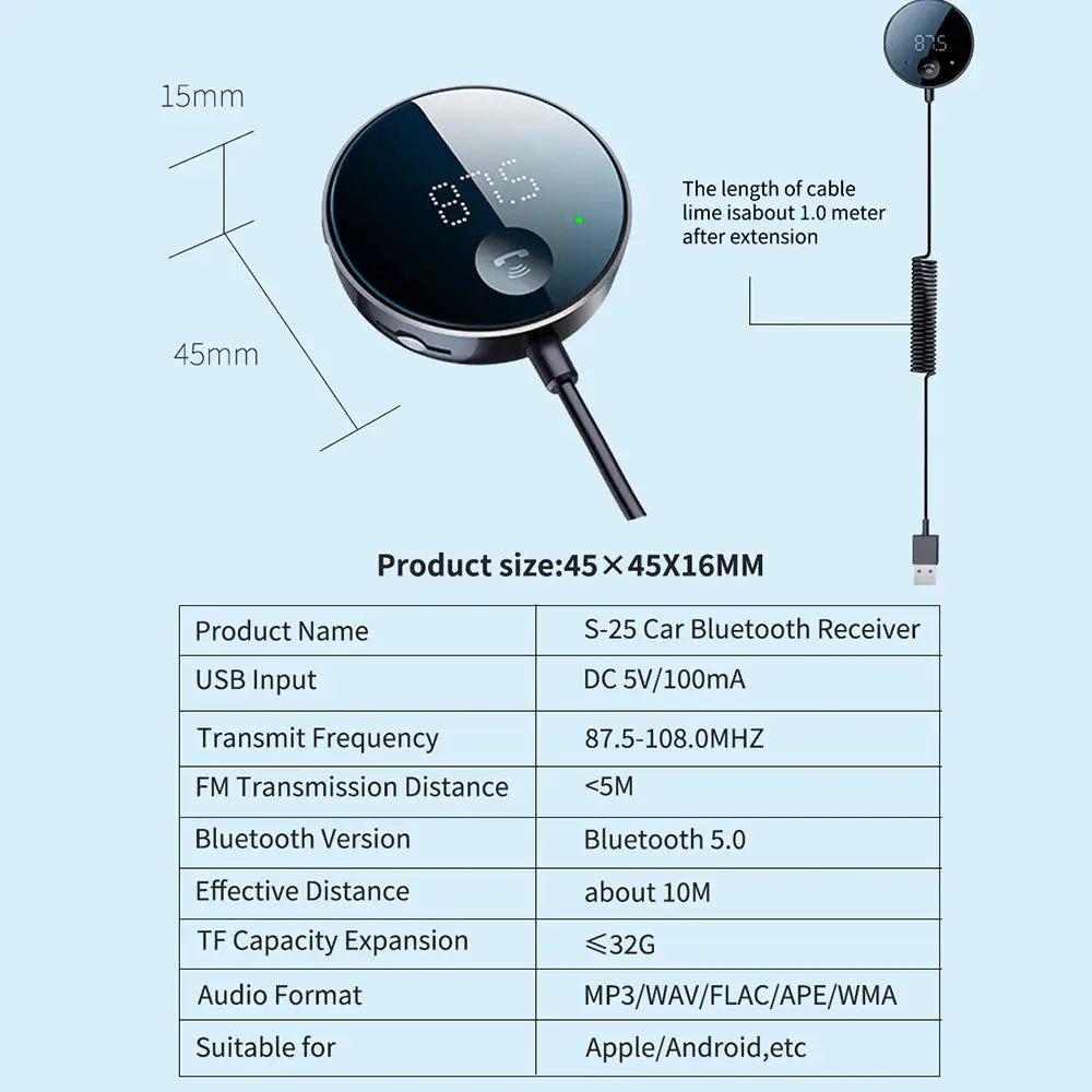 Bluetooth 5.0 FM/AUX Transmitter Audio FM Transmitter and Receiver Hands-Free Car Adapter FM Bluetooth Fast Charger