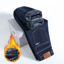 Winter Fleece Thick Jeans Men Business Casual Pants Collection