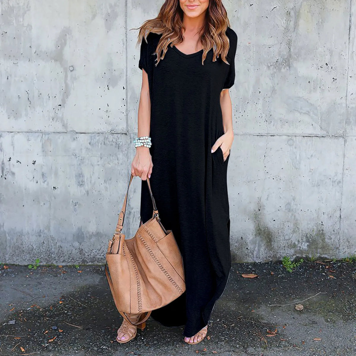 Loose Pocket Split Maxi Dress