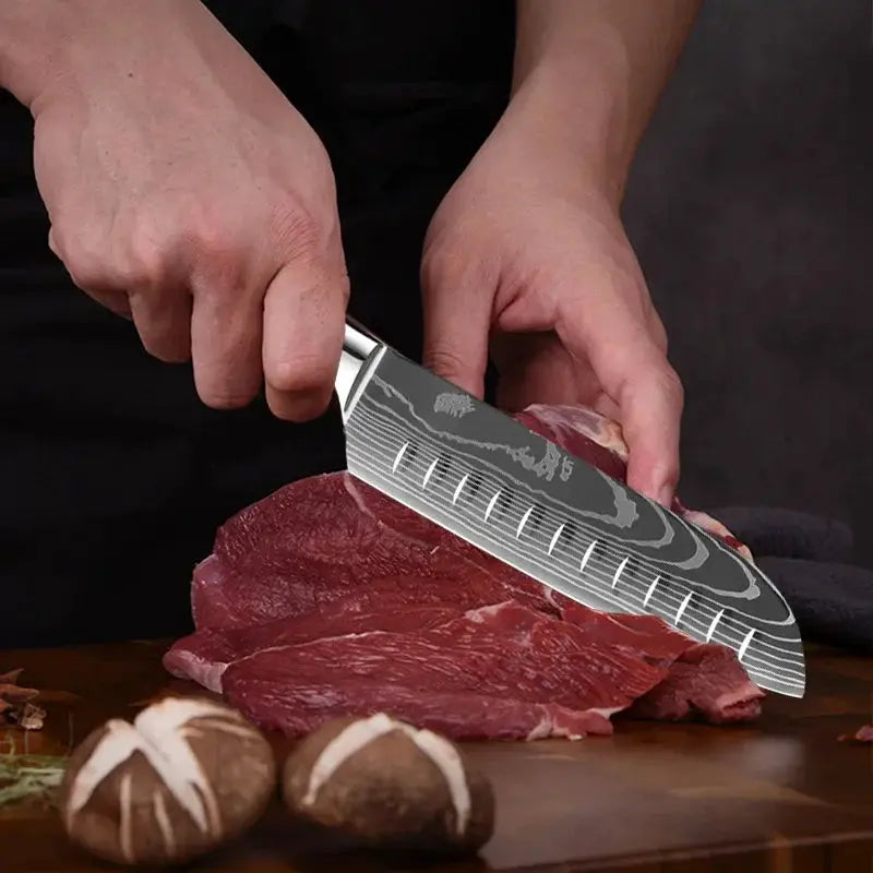 Japanese Santoku Knife Carbon Steel With Ergonomic Handle - OurLum.com