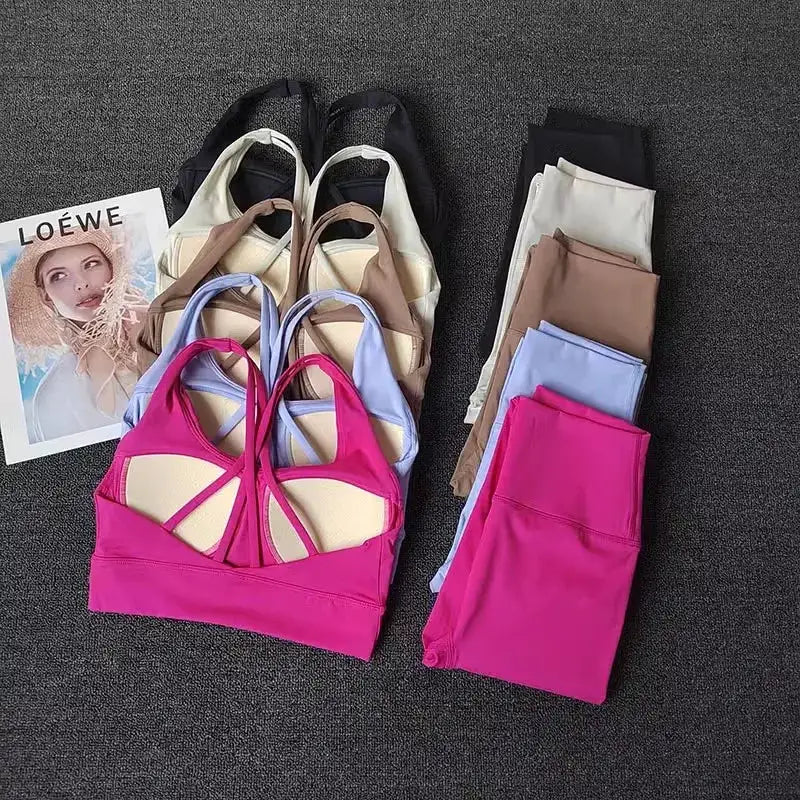 Women Breathable Yoga Set 2pcs Sport Suit Gym Wear Workout Clothes Gym Crop Top High Waist Legging Fitness Bra Set Sports Suits