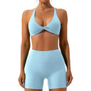 Women Yoga Set Cross Back Bra High Waist Shorts