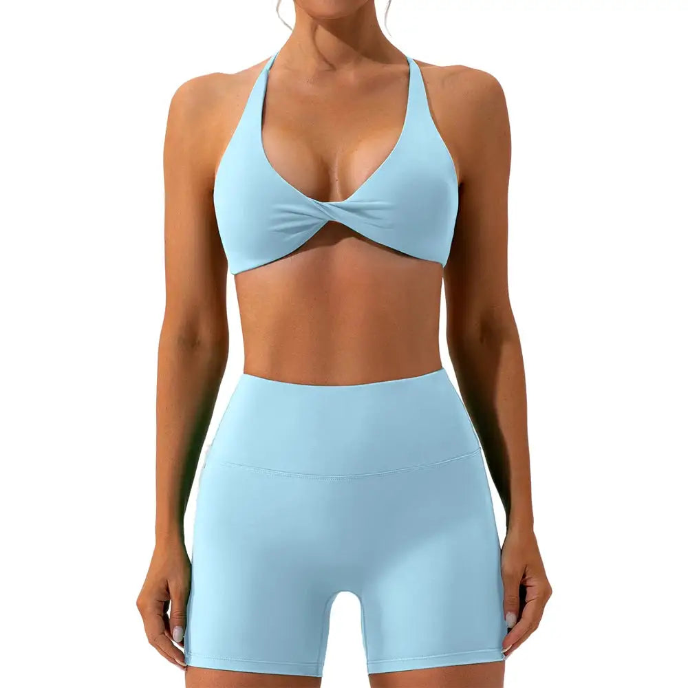 Women's 2 Piece Yoga Gym Sports Set Cross Back Bra Top & High Waist Shorts Fitness Running Workout Tracksuit