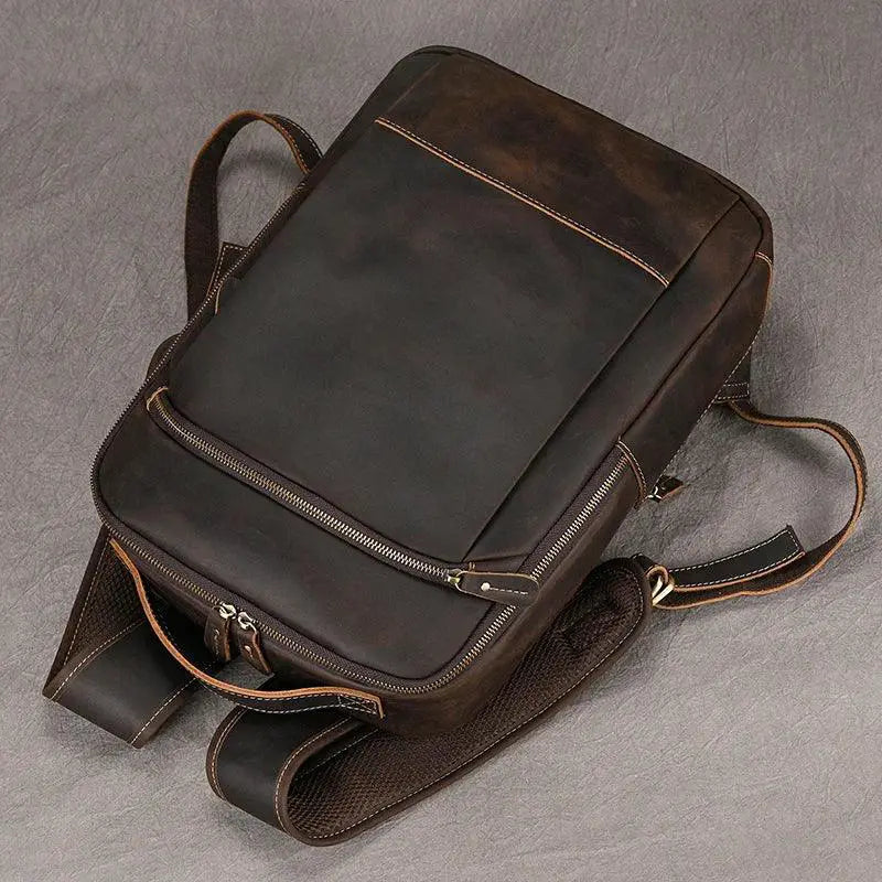 Men's Retro Crazy Horse Leather Laptop Backpack 15.6 Inch