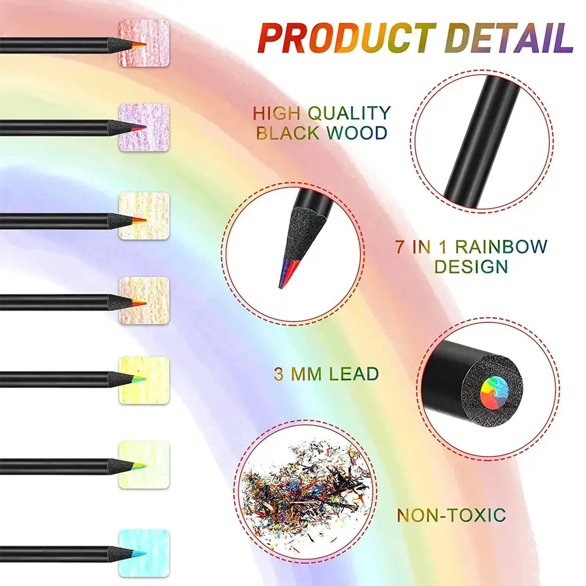 Colored Black Wood Pencils 7 In 1 Rainbow Drawing Kit