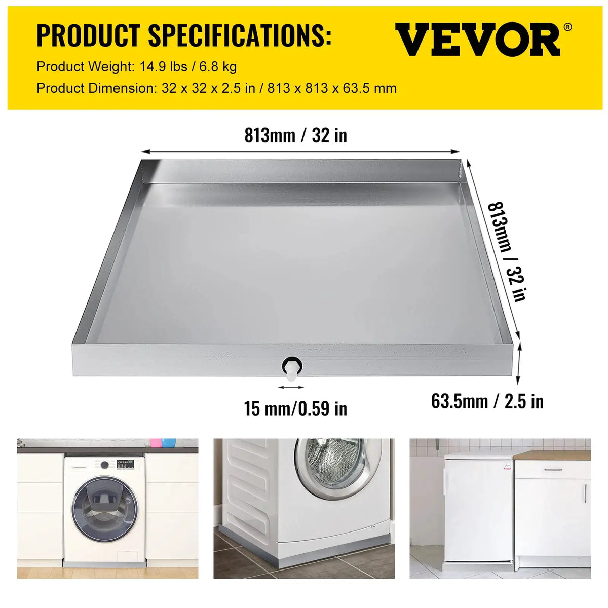 VEVOR Multi-Size Washing Machine Pan Stainless Steel Drip Drain — product view 9