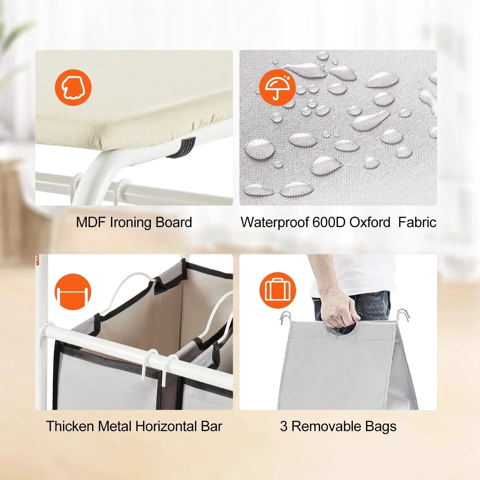 VEVOR Laundry Sorter Cart With Ironing Board System