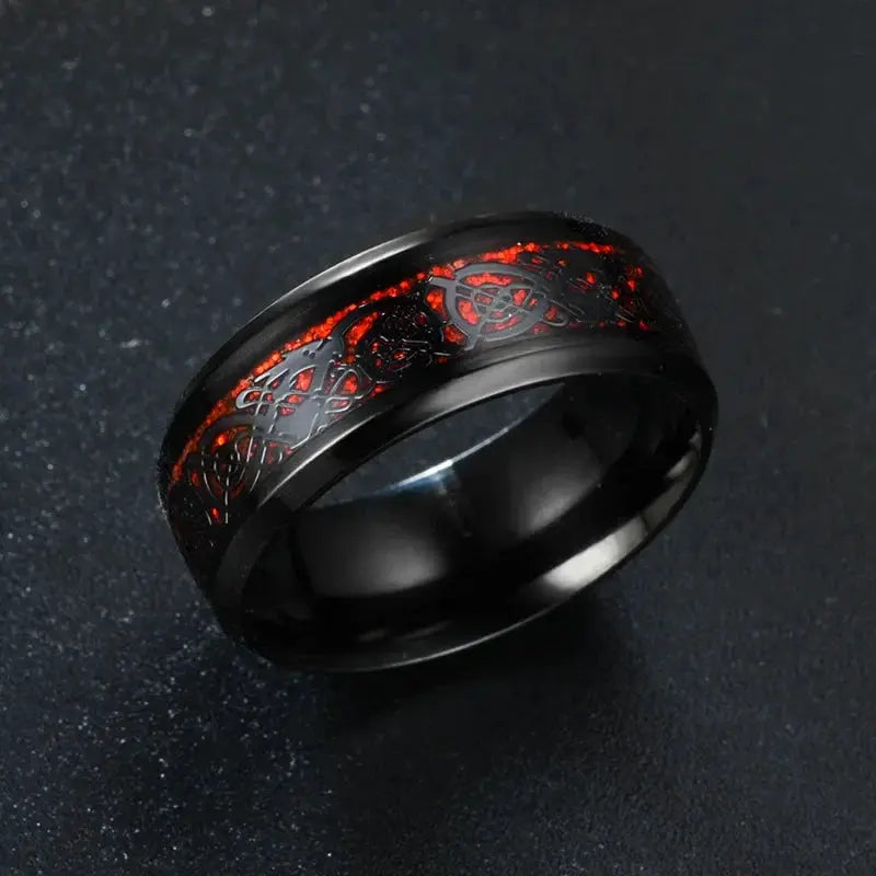 Fashion 8mm Red Beveled Edge Celtic Dragon Ring For Men