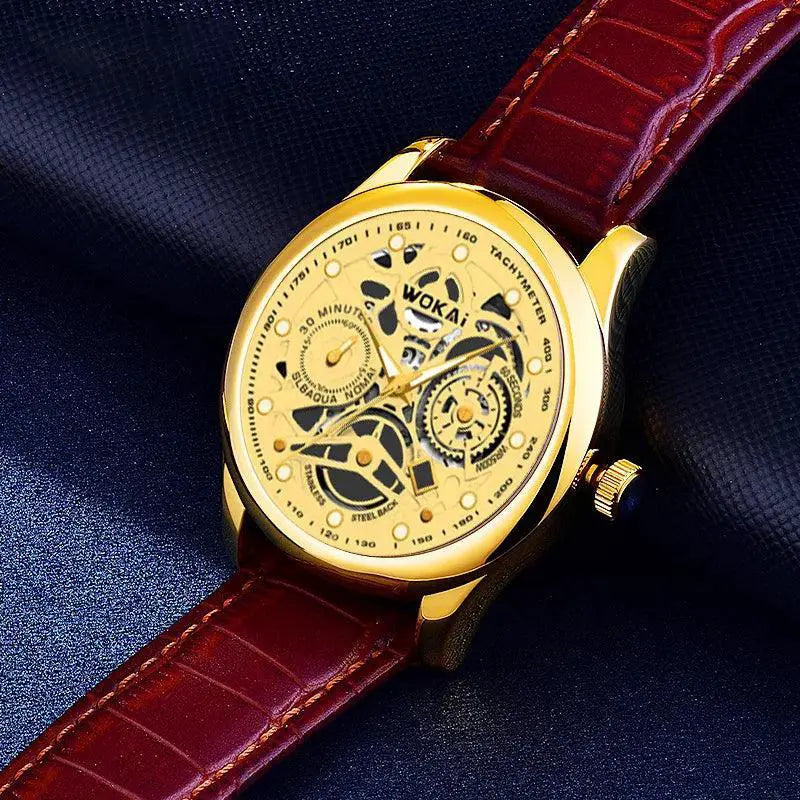 Masculine Leather Quartz Watch For Adventurous Men