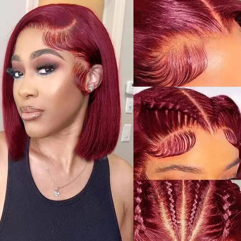 Burgundy 99J Lace Front Bob Wig 13x4 Remy Human Hair