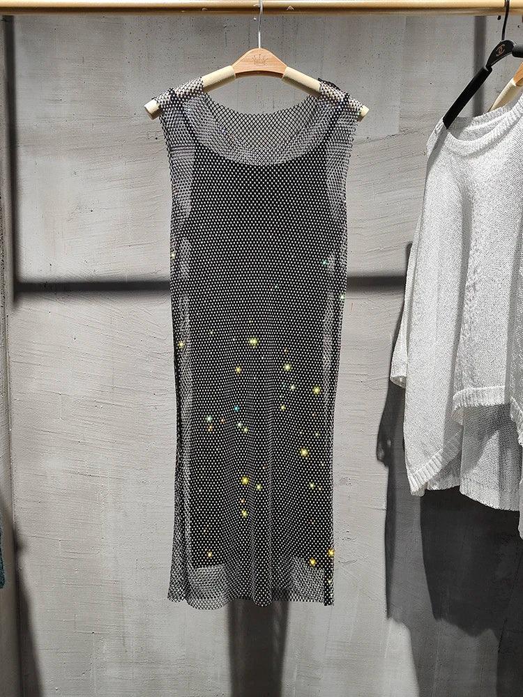 Diamond Mesh Party Midi Dress Elegant Glamorous For Events