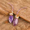 Oval Gemstone Earrings Natural Red Agate Amethyst Handmade Jewelry For Women