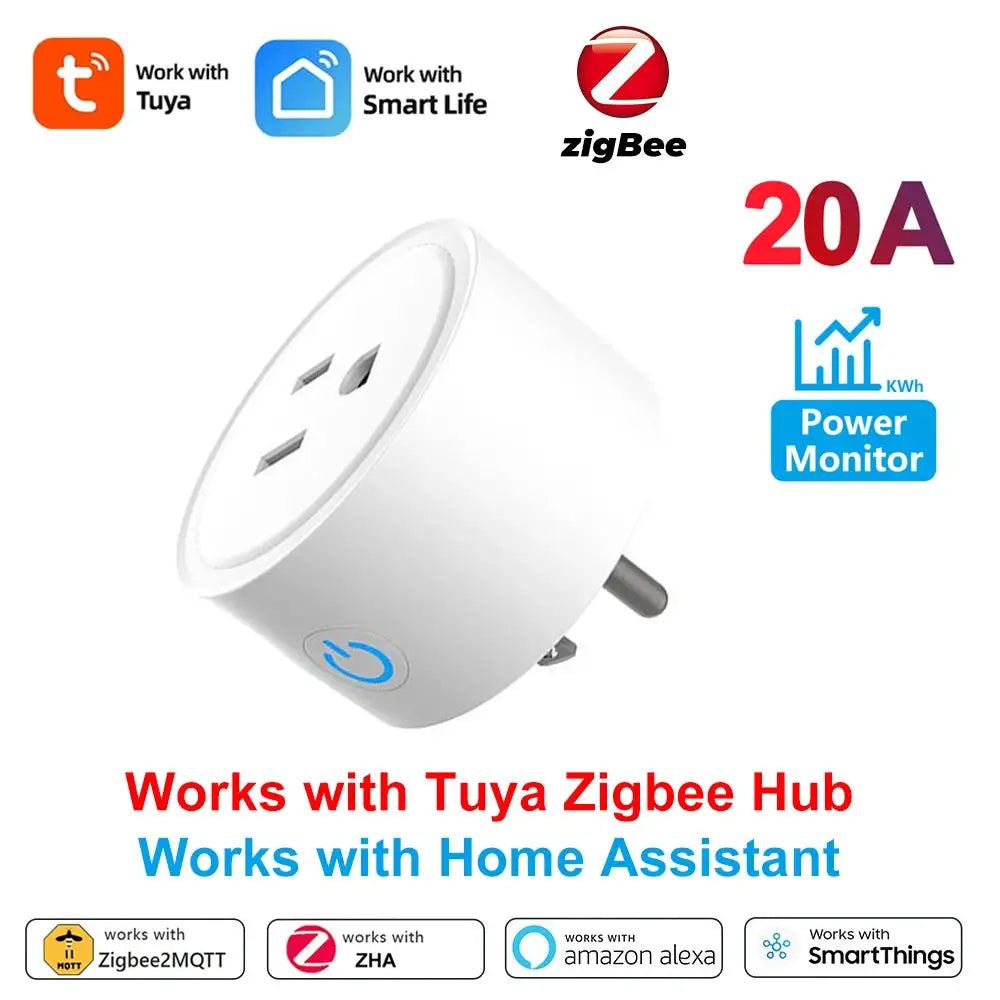 Tuya Smart Plug WiFi / Zigbee US Socket 20A With Power Monitor Timing Outlet Smart Life App Control Works with Alexa Google Home