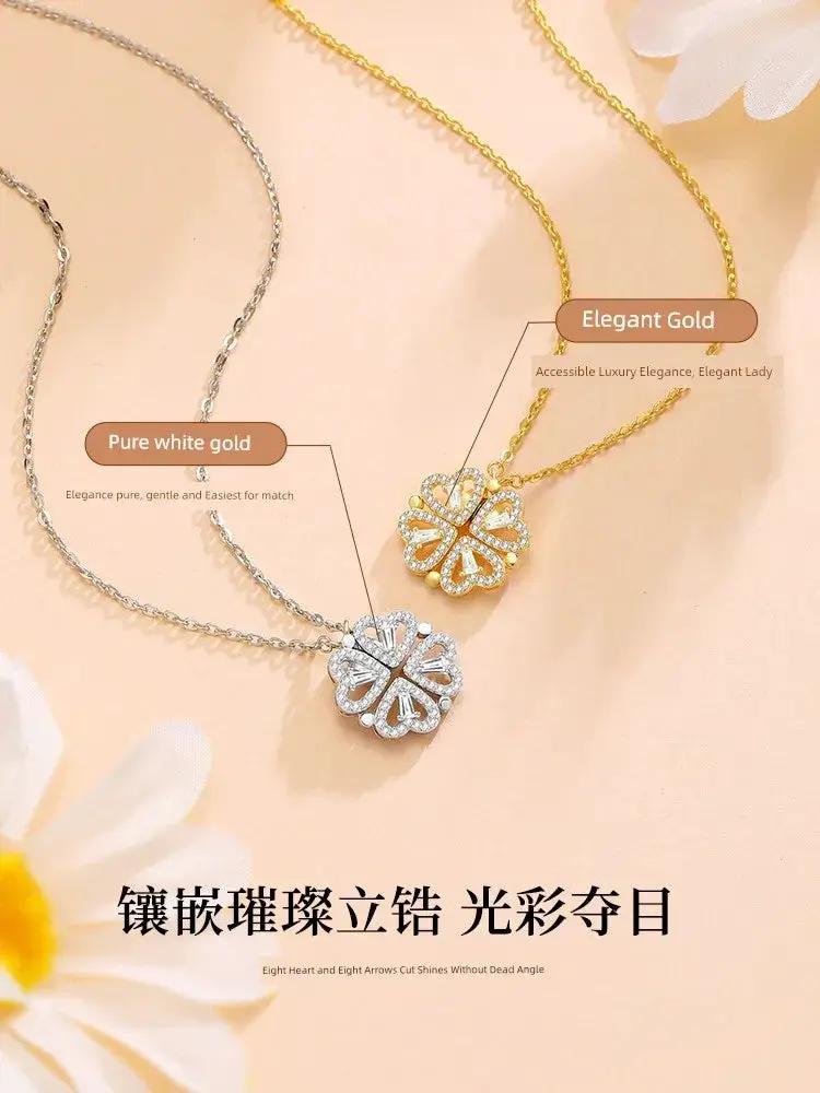 Four Leaf Clover Foldable Sterling Silver Clavicle Necklace - OurLum.com