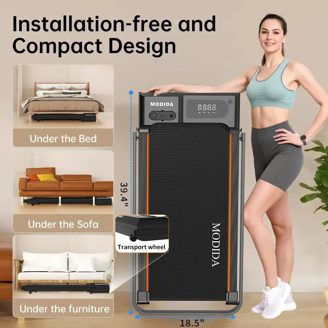 Walking Pad Treadmill with Foldable Handrail, 3.5HP Quiet Motor, 12-Speed LED Display, 300LB Capacity, Portable Under Desk Treadmill for Home Office Apartment Small Spaces