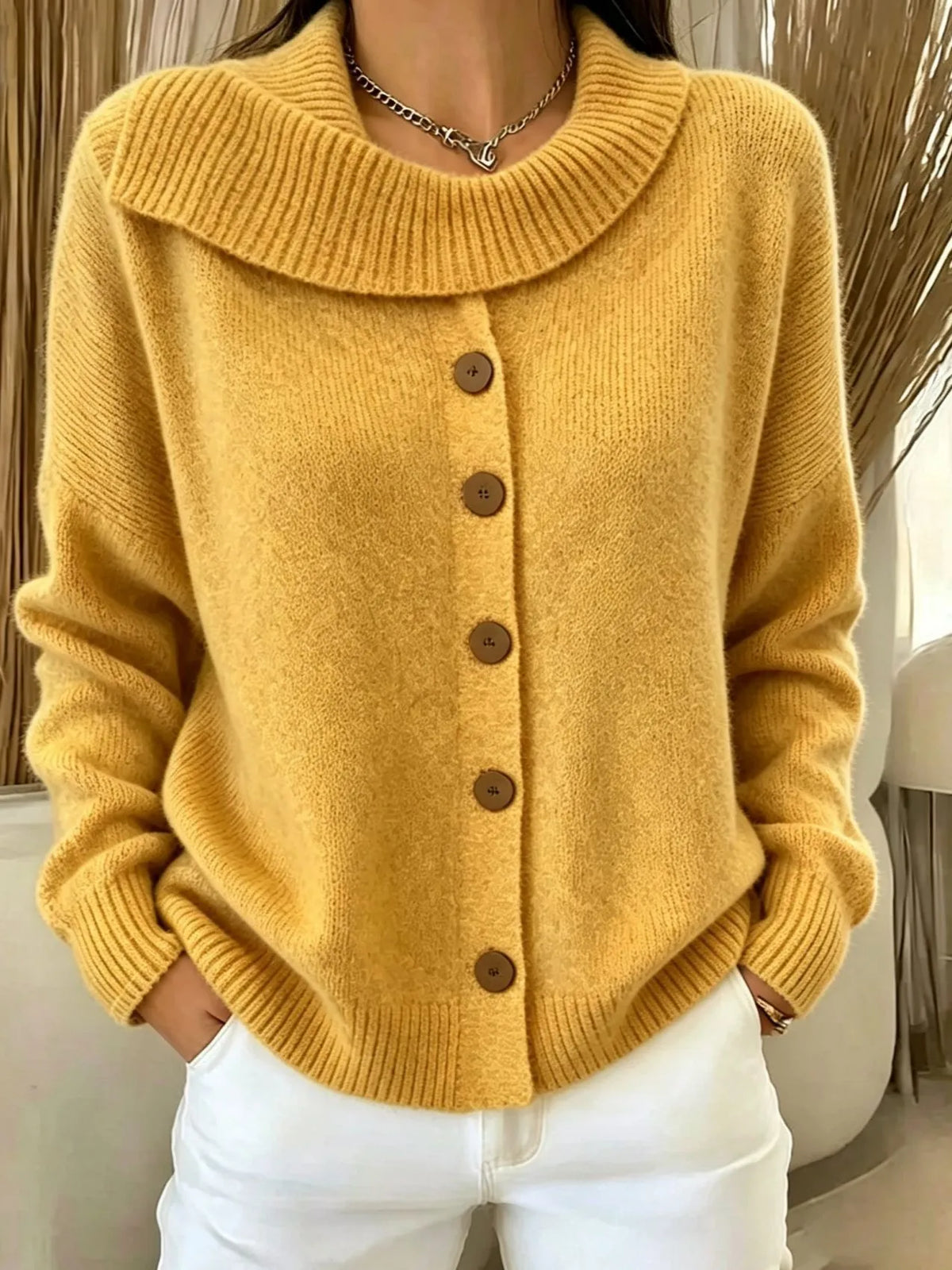 Notched Lapel Button Autumn Cardigan