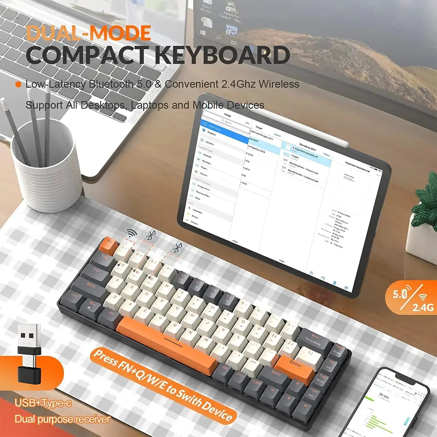 60 Percent Wireless Mechanical Keyboard Bluetooth Red Switch