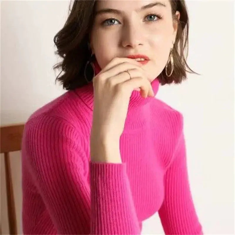 Women Turtleneck Sweater Autumn Winter Slim Pullover Jumper