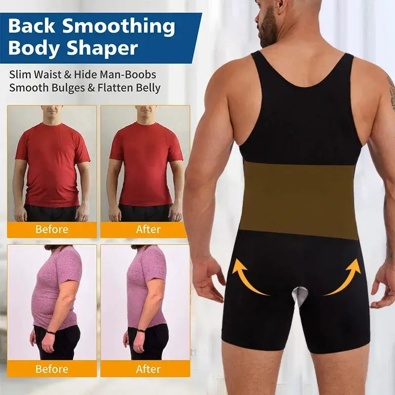Mens Seamless Compression Bodysuit for Tummy Control