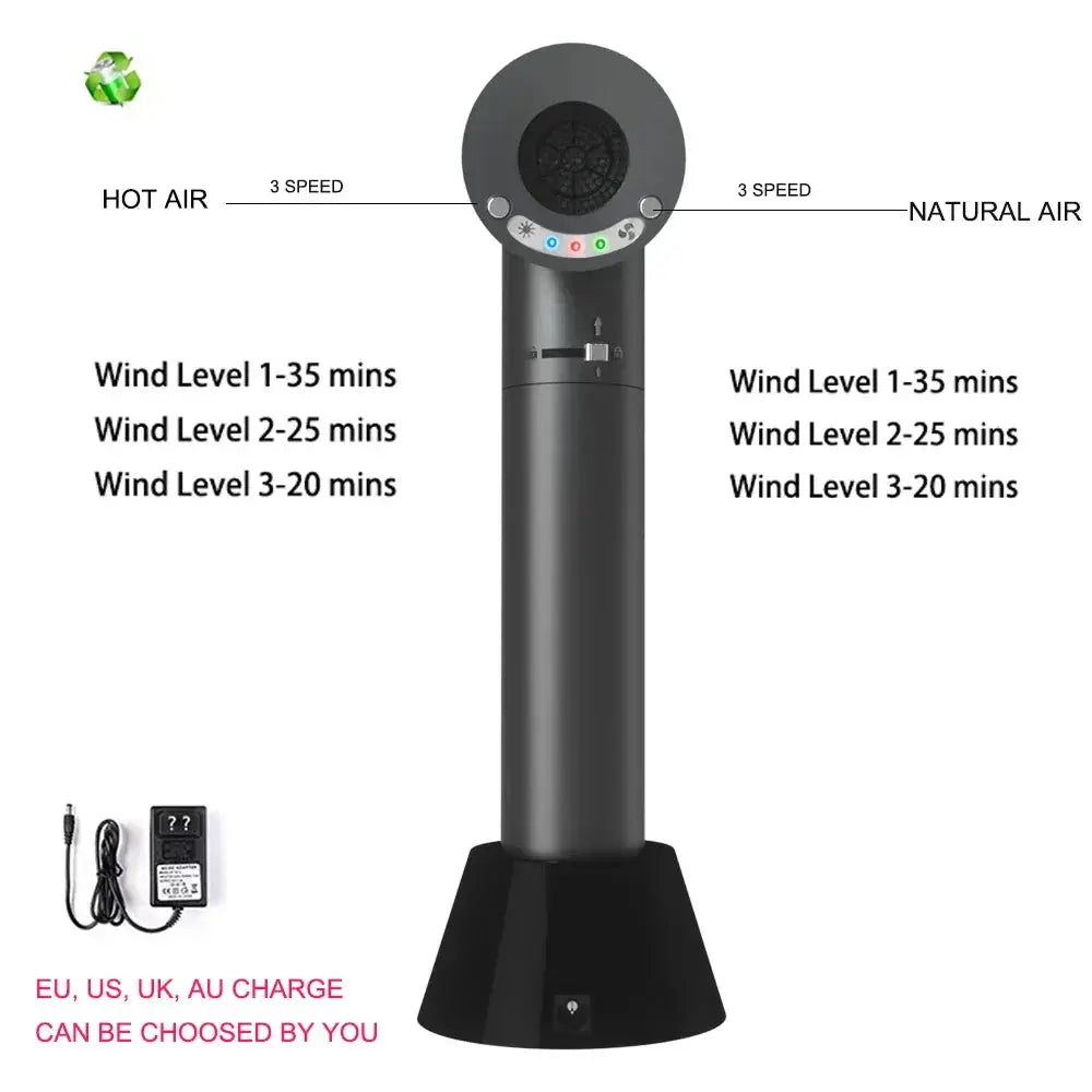 Cordless Hair Dryer Portable Hot Wind Natural Air Adjustment