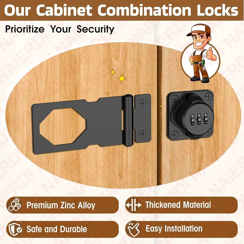 NAIERDI Household Cabinet Password Hasp Locks Zinc Alloy Security Combination Coded Drawer Door Lock for Refrigerator,Shed