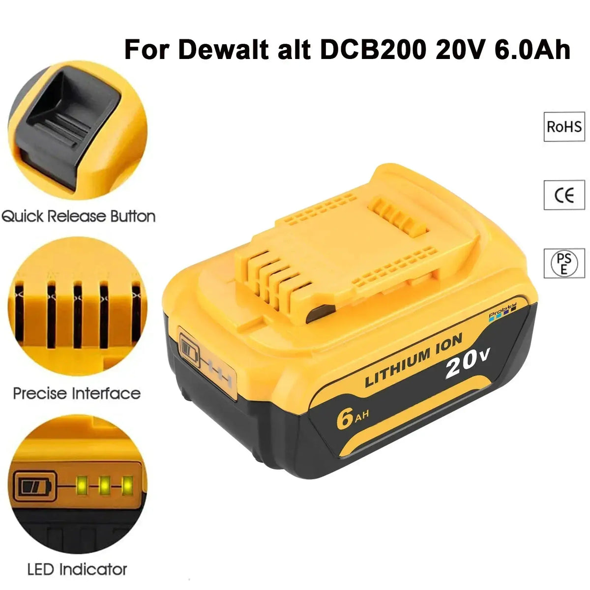 Probty 6000mAh Replacement Battery for DCB200 Power Tools