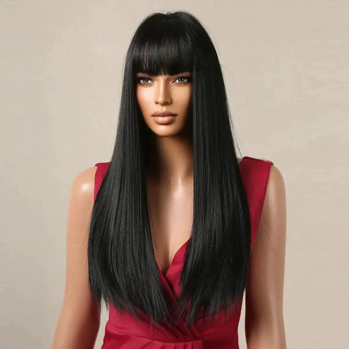 Sleek Black Synthetic Long Wig for Daily Wear and Cosplay