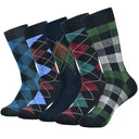Stylish Black Argyle Crew Socks for Men Fun Comfortable 5-Pack