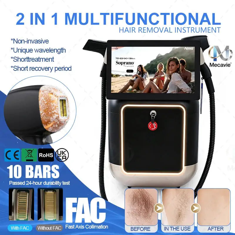 FAC Fast Axis Collimation Diode Laser Hair Removal Machine 10 Bars Genuine Sapphire Cooling Picosecond Laser Tattoo Mole Removal