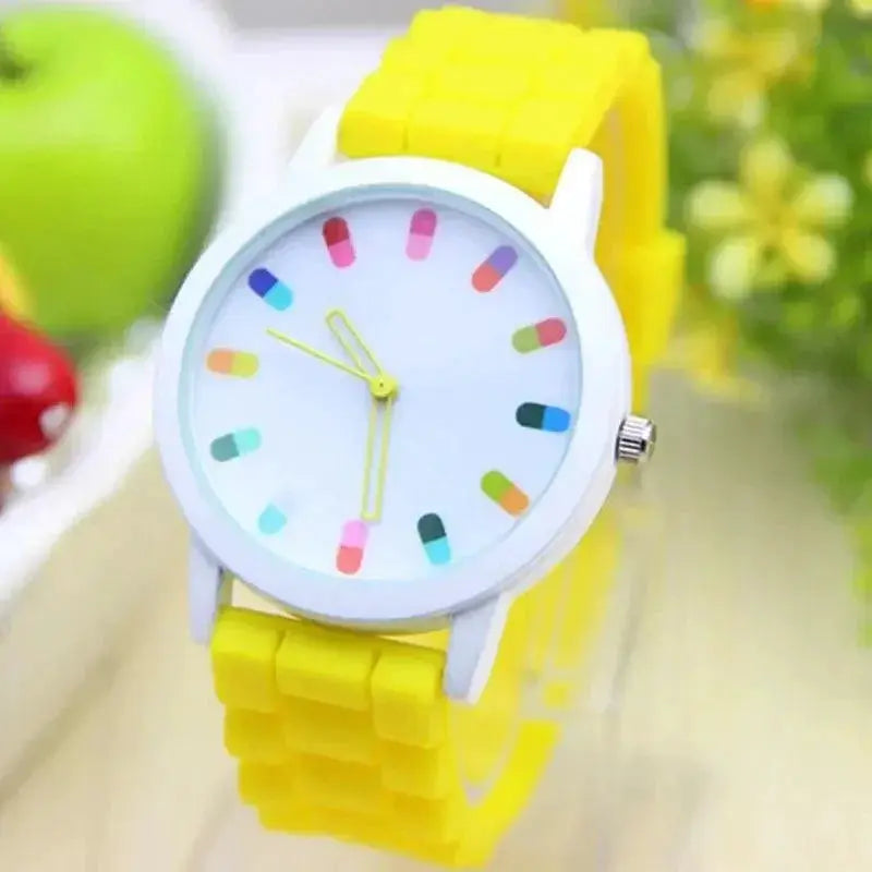 Elegant White Green Jelly Watch For Women Timepiece