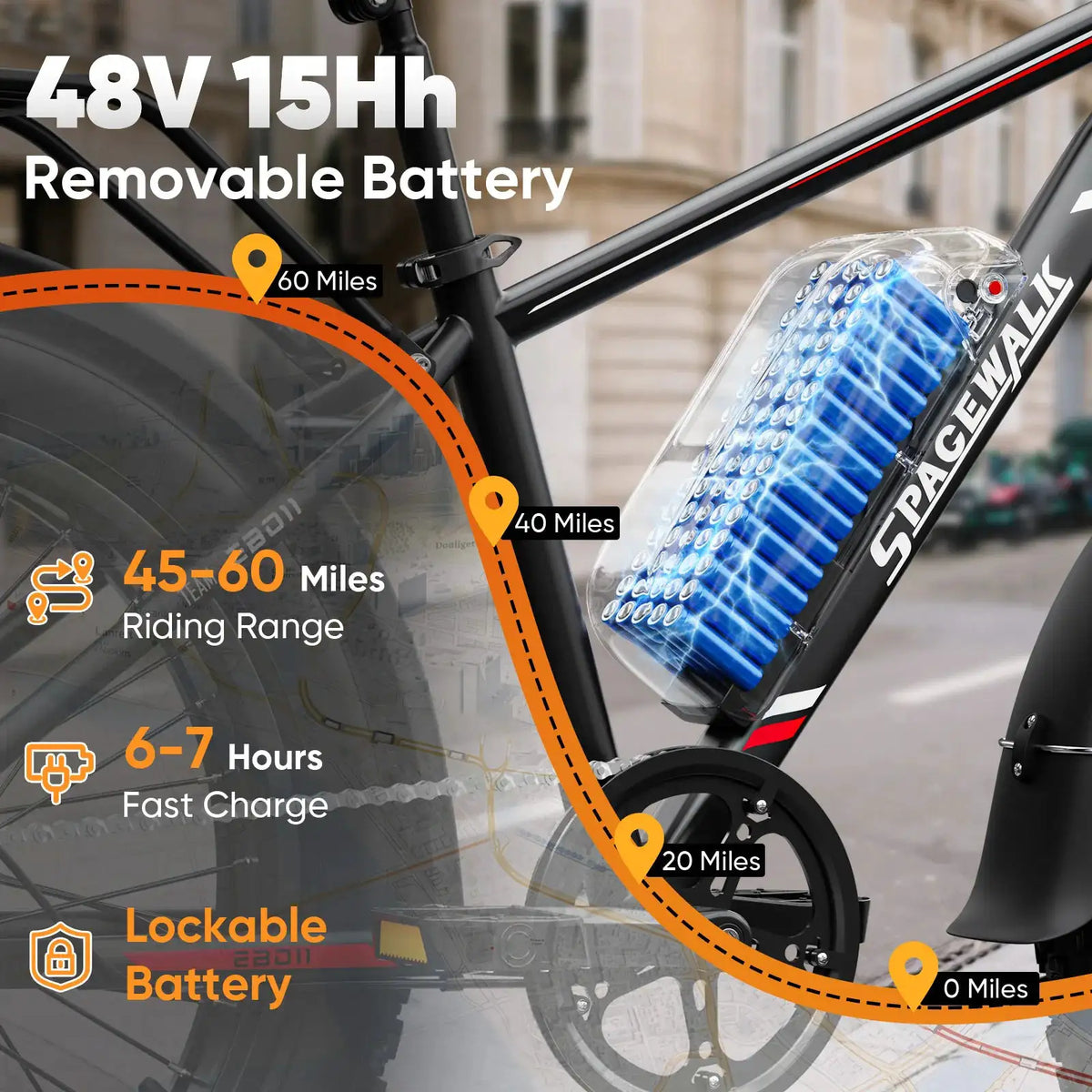 Spacewalk 1500W Electric Bike Adults Fat Tire Ebike 48V 15Ah Battery, 28MPH Fast Speed Electric Bicycle 60 Miles Range, 26 Inch All Terrain Mountain E Bike with Dual Disc Brake