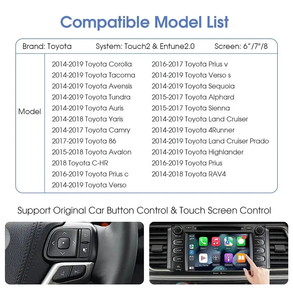ANYFAR Wireless Carplay Android Auto For TOYOTA Touch 2 Entune 2.0 Highlander Tundra Sienna Prius Yaris Camry CHR Module