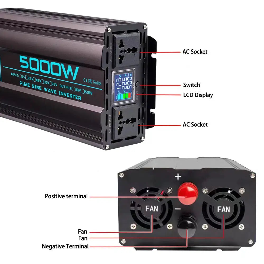 Pure Sine Wave Inverter DC 12V/24V/48V/60V/72V To AC 220V/110V 2000W 3000W 4000W 5000W-8000W Power Converter Car Solar Inverter