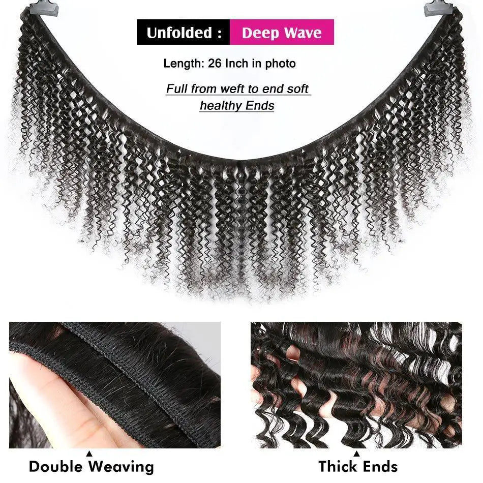 Peruvian Deep Wave Hair Bundle With HD Lace Closure Set