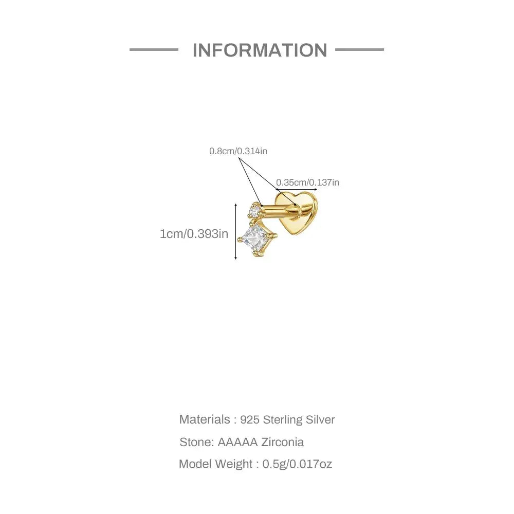 Aide 925 Sterling Silver Heart Earrings Zircon Push Back
