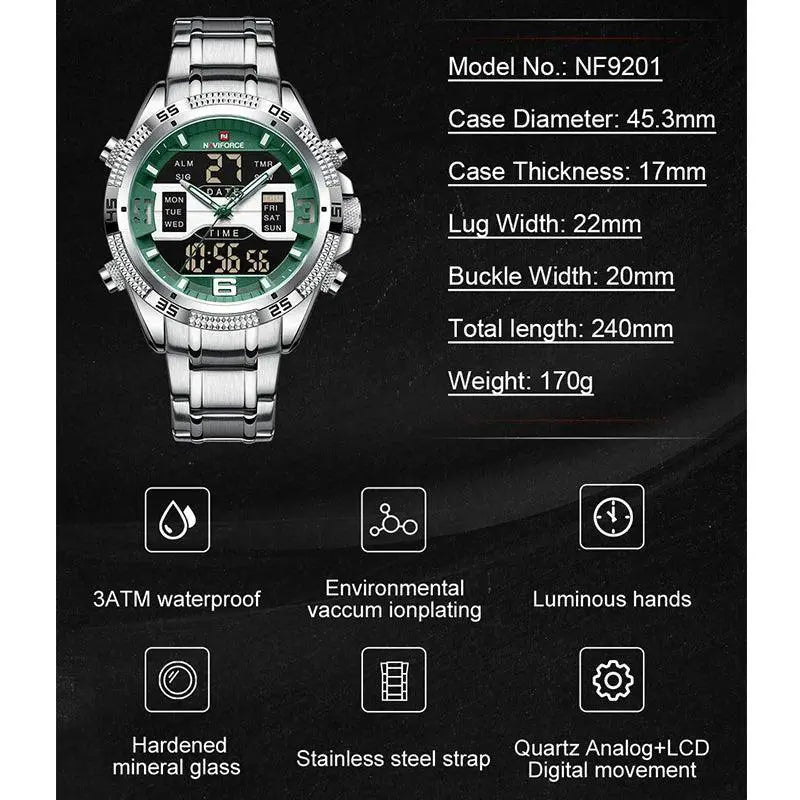 Naviforce Digital Stainless Steel Sports Watch Multifunction