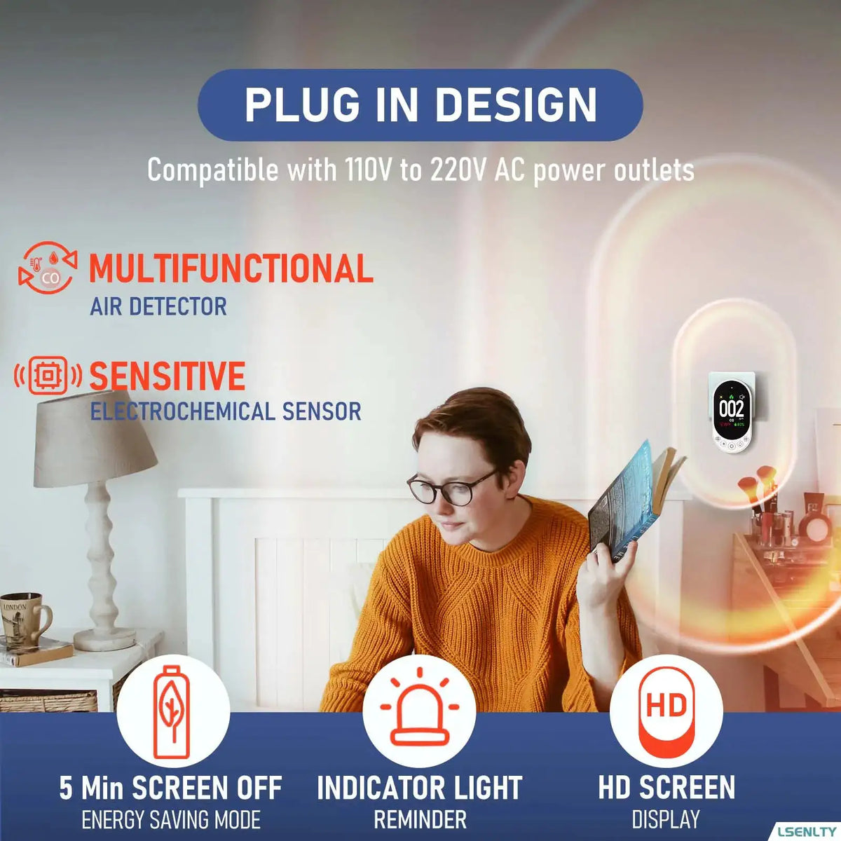 LSENLTY Carbon Monoxide Detector for Home 3 in 1 CO Detector Plug in Alarm Function High-precision CO Sensor for Home RV Travel