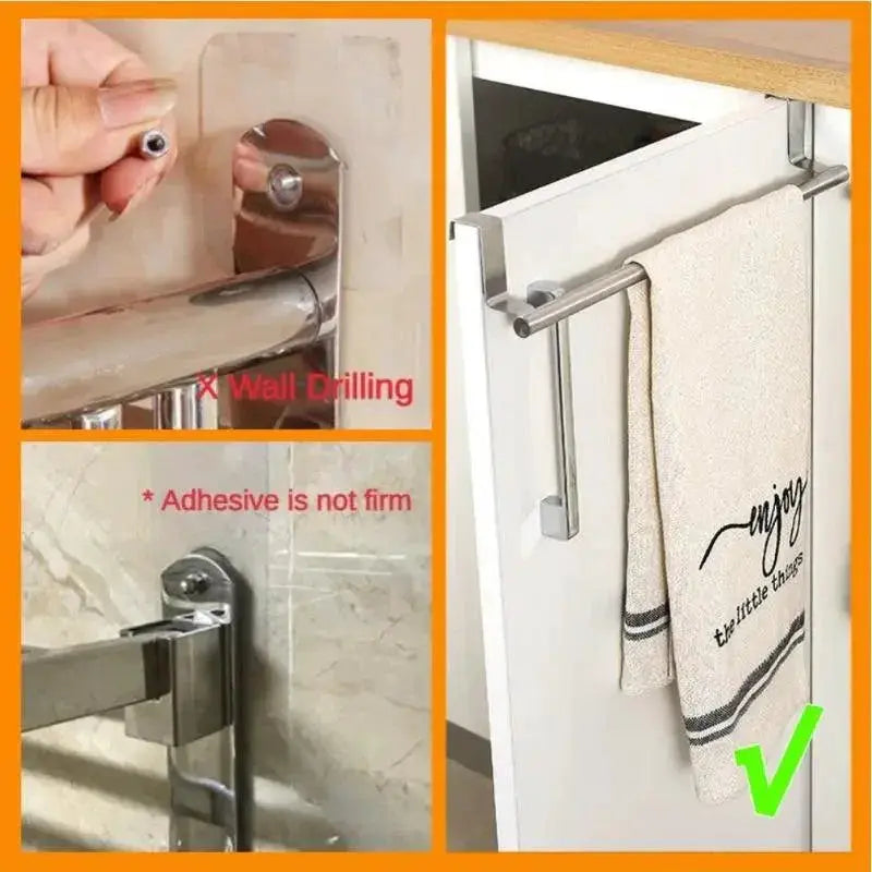 Stainless Steel Over Door Towel Rack Kitchen Organizer