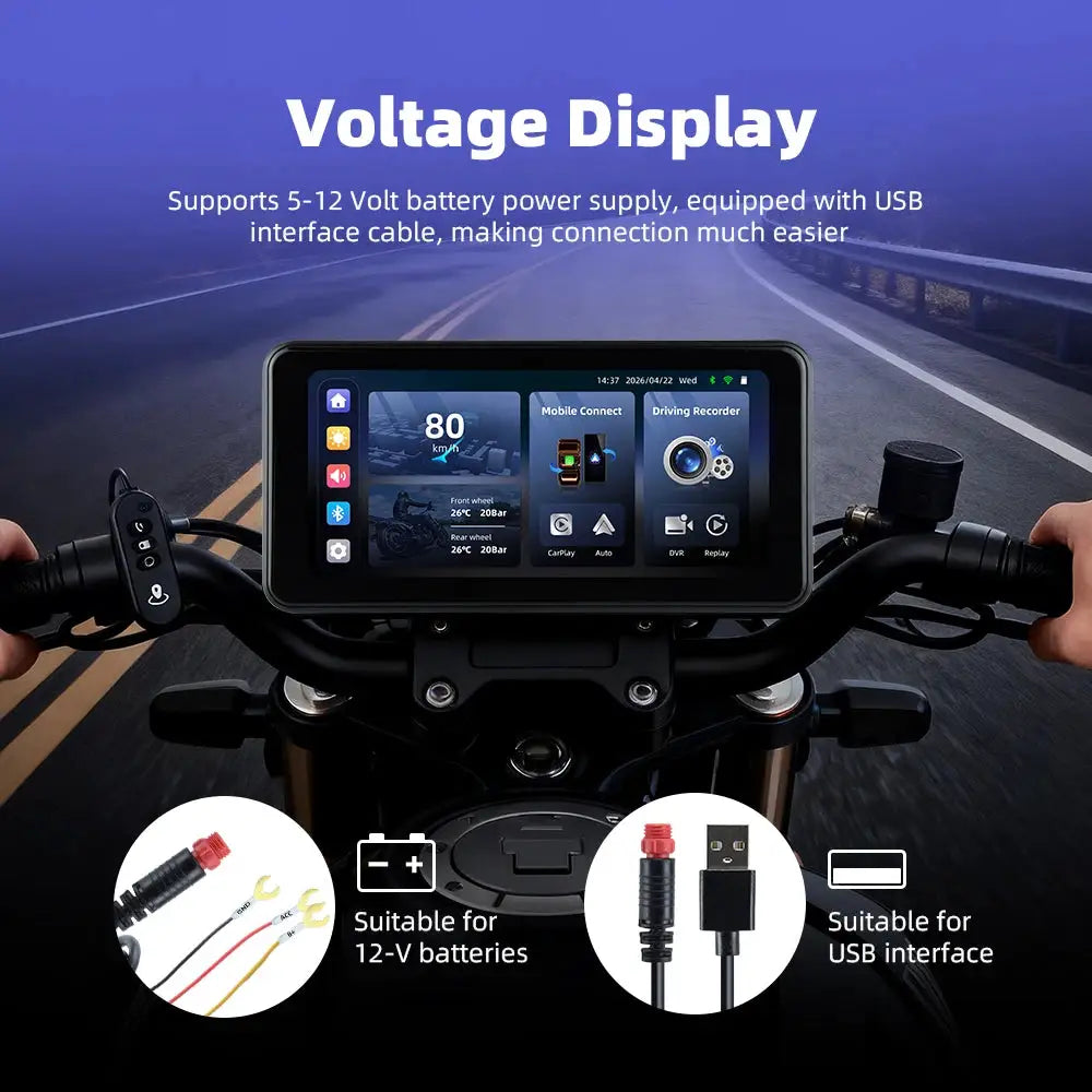 EKIY 6.25" Portable Digital Motorcycle Dashboard GPS Navigation Display Screen Wireless CarPlay Moto Android Auto With TPMS BSD