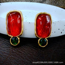 Geometric Jelly Translucent Gemstone Stud Earrings for Women