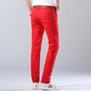Spring Men's Slim Jeans Classic Style Straight Elasticity Cotton Denim Pants Male Brand Trousers Wine Red Black White