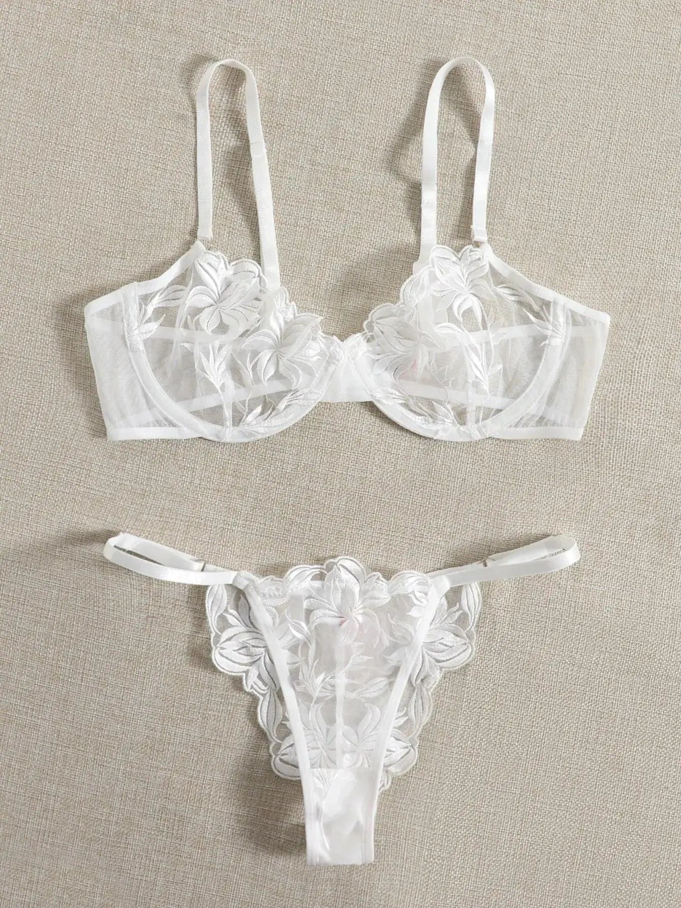 Elegant Mesh Embroidered Lingerie Set For Women Premium