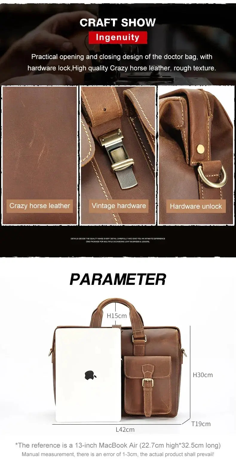 Classic Vintage Leather Briefcase for Men 15 Inch Bag - OurLum.com