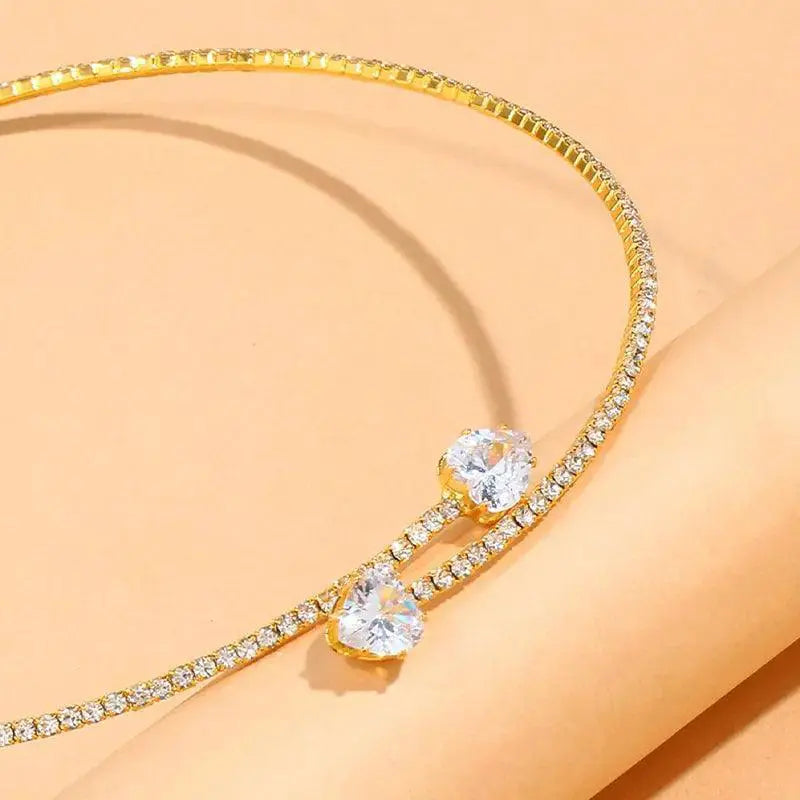 Rhinestone Heart Choker Necklace Neo Gothic Collar