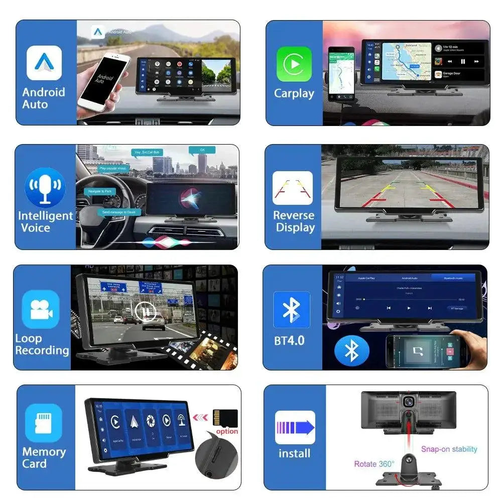 Podofo Wireless CarPlay GPS Mirror Video Navigation System