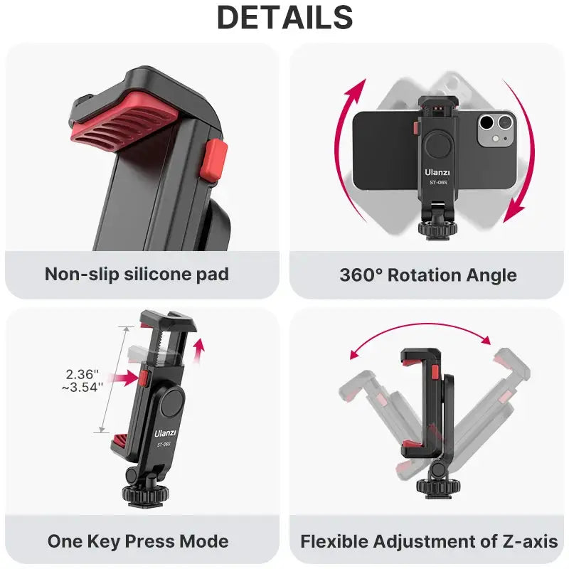 Ulanzi ST-06S Vertical Shooting Phone Mount Holder for DSLR Camera Monitor Mount Tripod Mount Clamp for Smartphone Vlog Shooting